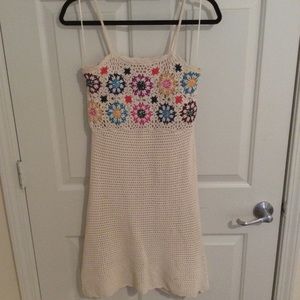 Off white knit dress with knit flowers